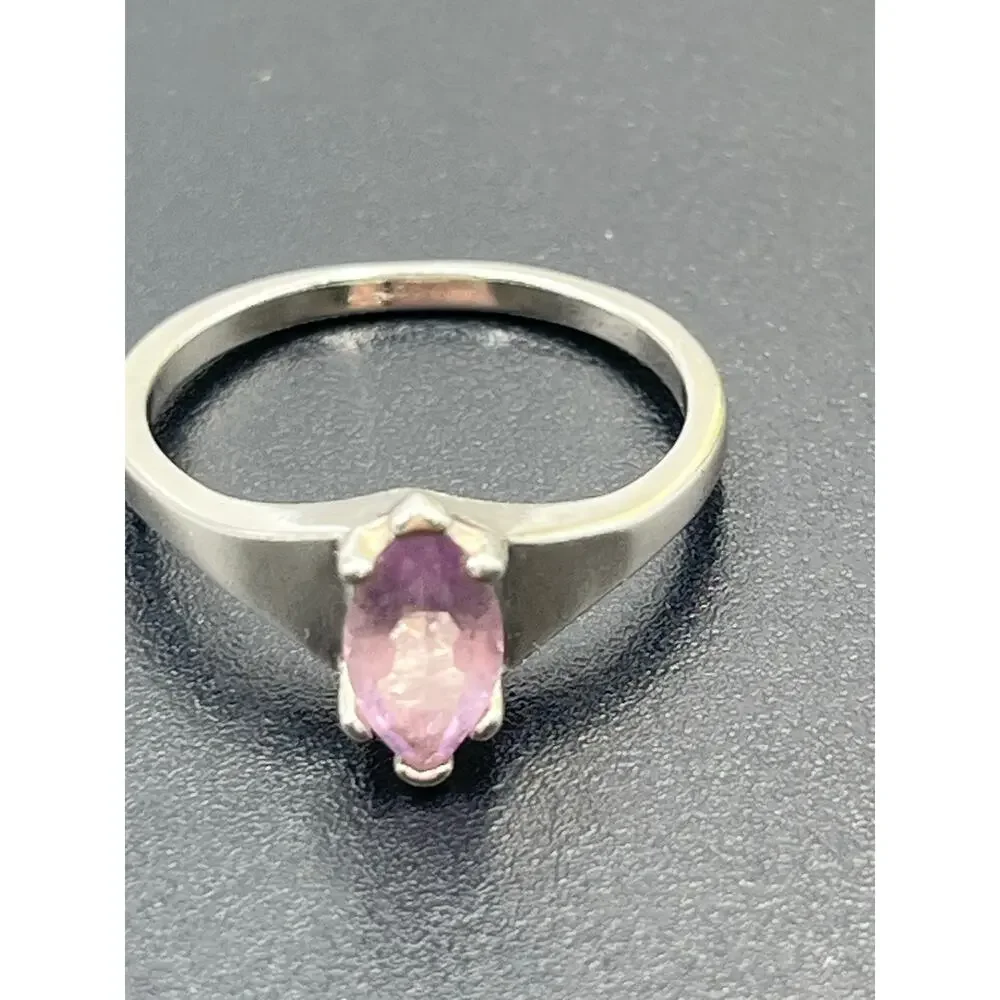 925 Sterling‎ Silver Marquise Prong Amethyst February Estate Signed Ring 8.75